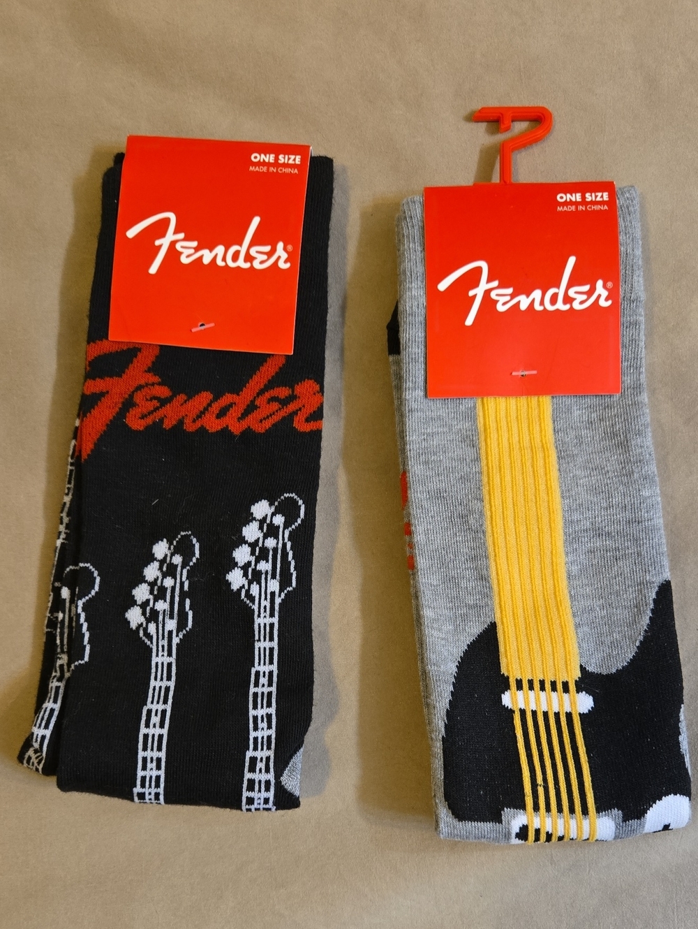 Fender Guitar Crew Socks in Black, Gray, Red & Yellow